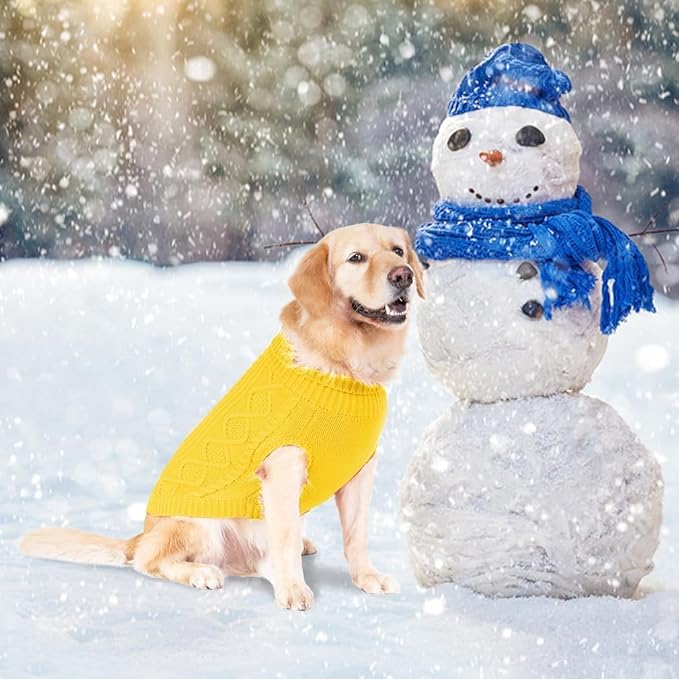 BINGPET Thermal Knitted Dog Sweater for Small Medium Large Dogs,Winter Dog Cat Coat Warm Sweartershirts Outfits,Classic Cable Knit Turtleneck Pullover Dog Jumper Coat Warm Sweartershirts