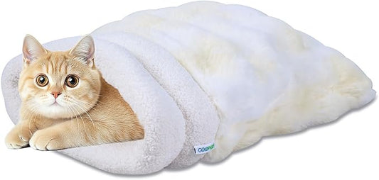 4 in 1 Self Warming Burrow Cat Bed, Pet Hideway Sleeping Cuddle Cave (Style2- Cream)