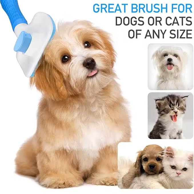 Generic Pet Grooming Brush, Blue - Self Cleaning Hair Brush for Dogs and Cats, Removes Loose Undercoat, Bristles with Massage Particles, Ergonomic Handle, For Long or Short Hair Breeds