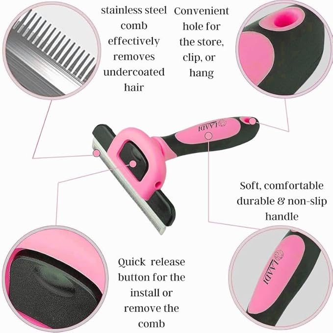 Laadi Deshedding Tool - Reduces Shedding by Up to 95% for Pets' Grooming - Suitable for Dogs, Cats, Horses, and Rabbits