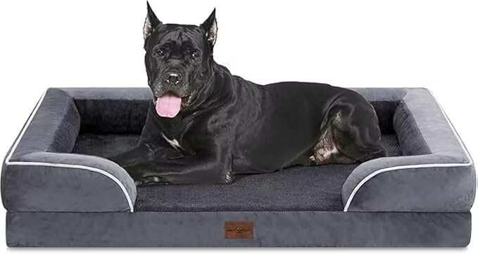 Comfort Expression Orthopedic Dog Bed for Extra Large Dogs 53x42 Inch, Waterproof Egg Crate Foam XXL Pet Bed with Removable Bolsters, Dog Couch with Washable Cover & Non-Slip Bottom, Dark Grey