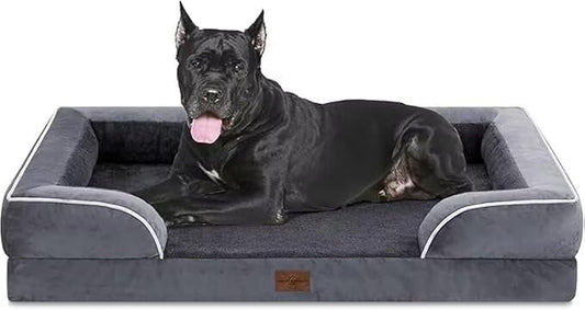 Comfort Expression Orthopedic Dog Bed for Extra Large Dogs 53x42 Inch, Waterproof Egg Crate Foam XXL Pet Bed with Removable Bolsters, Dog Couch with Washable Cover & Non-Slip Bottom, Dark Grey
