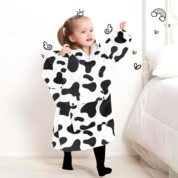 KFUBUO Wearable Blanket Hoodie for Kids Toddlers Sherpa Blanket Sweatshirt With Pocket Cute Hoodies 2-6 Year Old Girl Boy Birthday Gifts Cow