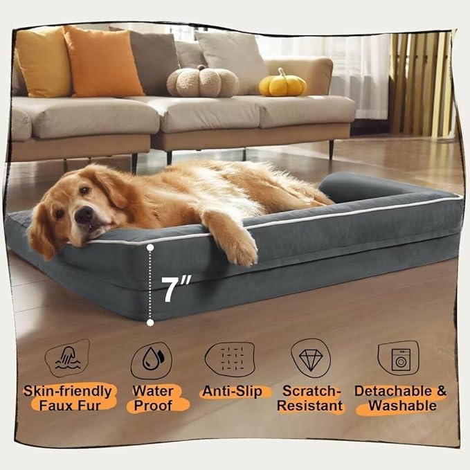 Small Dog Bed Waterproof Orthopedic Dog Beds for Medium Sized Dogs Comfy Pet Cat Bed with Sides, Washable Removable Cover