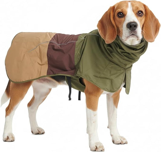Spark Paws Dog Raincoat, Waterproof Windproof Rain Jacket, for Small Medium Large Extra Large Dogs, Reflective Breathable Full-Body Coverage Dry Suit - Green Brown Tan, 2XL