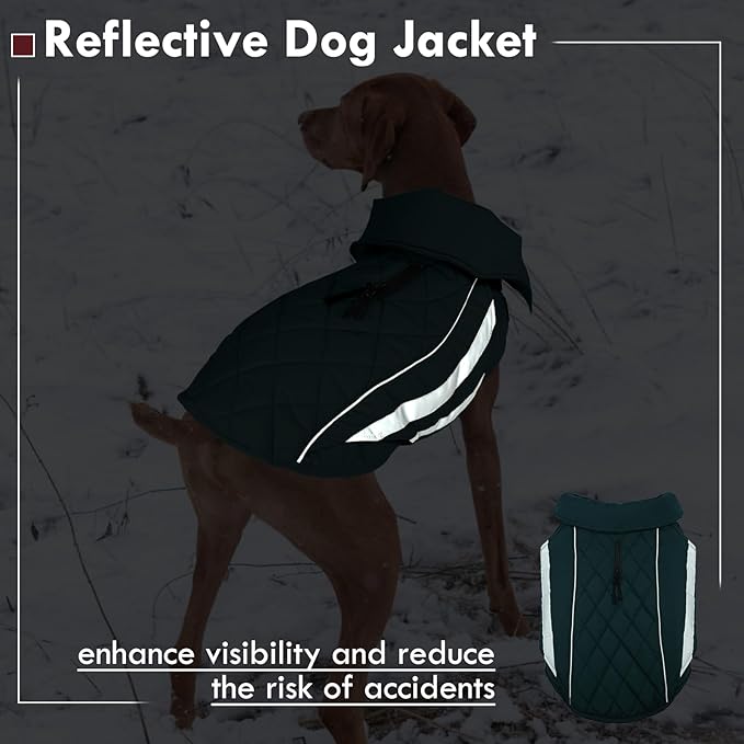 Dog Winter Coat Waterproof Dog Jacket with Harness Hole Reflective Windproof Fleece Snowsuit Turtleneck Hook & Loop Cold Weather Coats for Large Dogs Great Dane Doberman, Green 4XL