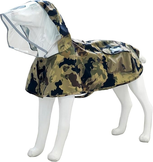 Waterproof Dog Raincoat, Adjustable Reflective Lightweight Pet Rain Clothes with Poncho Hood(Small,Camo)