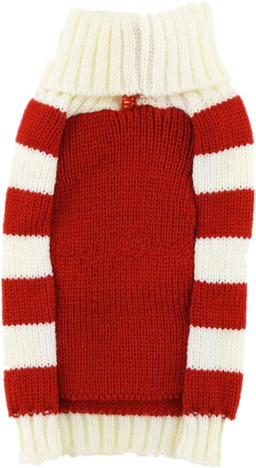 Turtleneck Stripes Pet Clothes Dog Wool Classic Sweaters (Red&White Stripes Deer, XS)