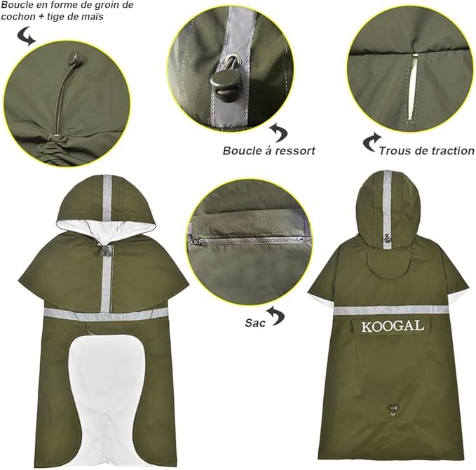 Pet Large Dog Raincoat Apparel Poncho Waterproof for Medium Large Sized for Dog Raincoat Clothes Jacket (5XL, Green)