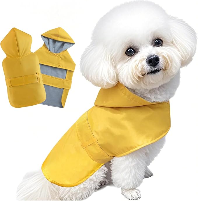 Dog Raincoat Small Dog Rain Jacket Poncho Waterproof Pet Rain Suit for Puppy Small Dogs Cats Double Layer Breathable Lining Hooded Leash Hole Adjustable,Yellow,XS