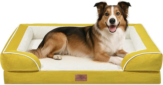 Comfort Expression Orthopedic Dog Bed for Large Dogs 38x25 Inch, Waterproof Egg Crate Foam Large Pet Bed with Removable Bolsters, Dog Couch with Washable Cover & Non-Slip Bottom, Spicy Mustard