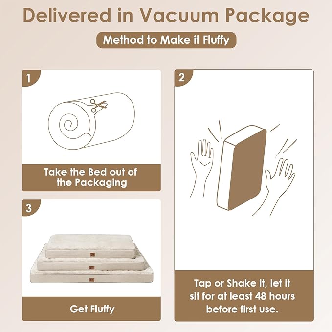 EHEYCIGA Waterproof Dog Bed Memory Foam 41x27, Orthopedic Dog Beds Mat for Gaint Dogs with Removable Cover, Beige