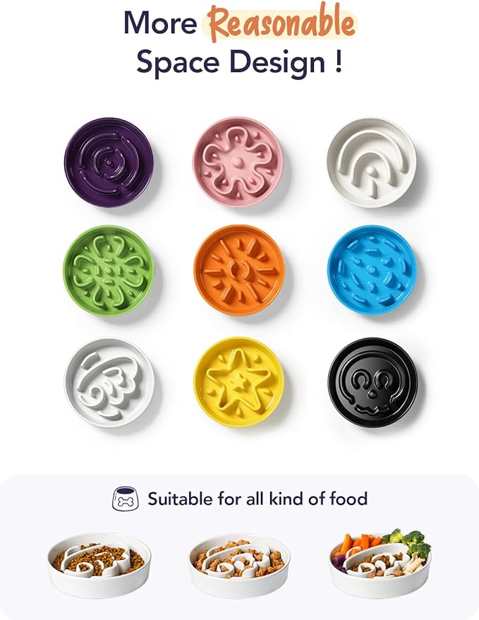 LE TAUCI Dog Bowls Slow Feeder Ceramic, 1.5 Cups Slow Feeding Dog Bowl Small Medium Breed, Puppy Bowl for Fast Eaters,Angel White