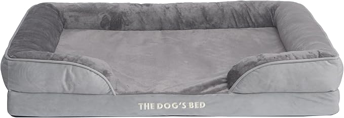 The Dog’s Bed, Orthopedic Standard Foam Waterproof Dog Bed with Standard Support, XL Silver Grey Plush, Waterproof, Supportive Dog Bed with Replaceable Covers