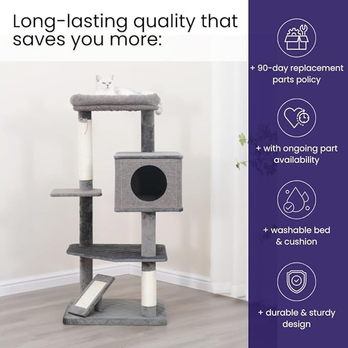 Catry Minimalistic Contemporary Cat Tree 49 Inch 5 Level with Two Natural Sisal Scratching Posts and Ramp, Large, Yara