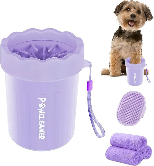 Dog Paw Cleaner, Washer, Muddy Pet Foot Cleaner for Small Medium Large Breed Dogs/Cats (with 3 absorbent towel) (Purple, Small)