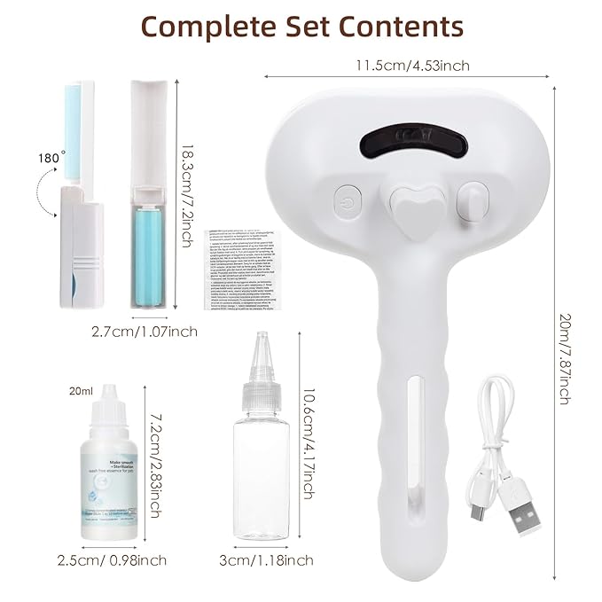 Cat Steam Brush for Shedding & Grooming - 3 in 1 Pet Brush with Waterless Shampoo, Spray Hair Removal Comb & Reusable Lint Roller for Dogs and Long Short Haired Cats, Release Button LKLZXUAN