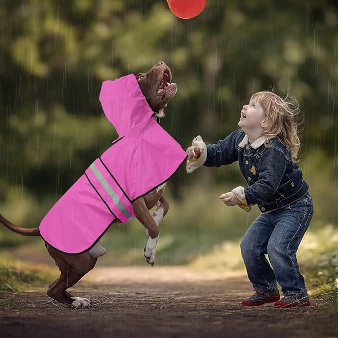 Waterproof Dog Raincoats - Hooded Raincoats for Dogs, Adjustable Reflective Dog Rain Coat, Windproof Dog Rain Jacket Pet Rain Slicker Poncho for Small, Medium, Large Dogs (Small, Pink)