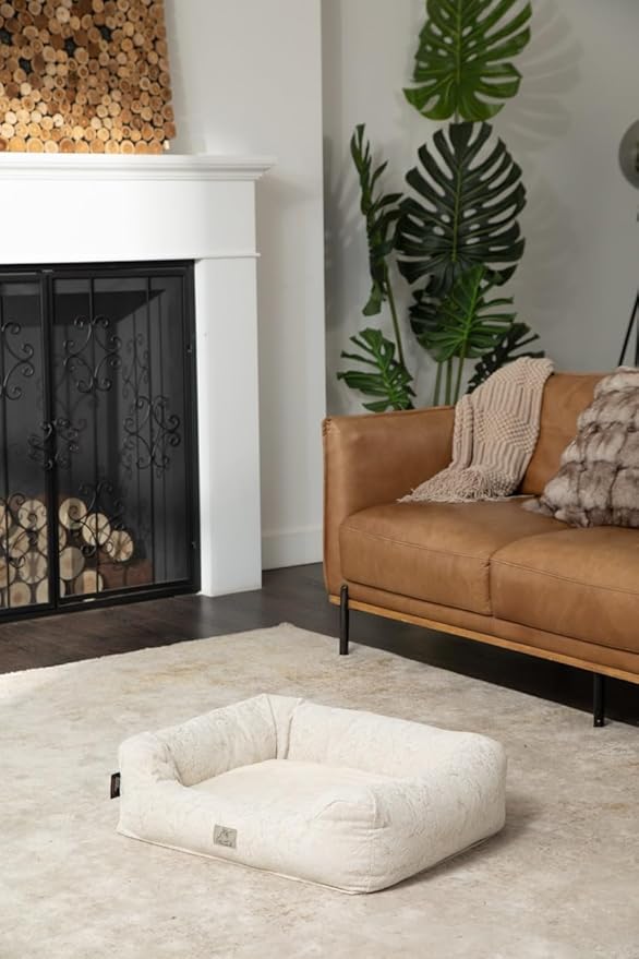 Furry's Paradise Cuddler Waterproof Bolster Pet Bed with Recycled Fibers and Non-Slip Bottom. (Brown Marble, Medium)