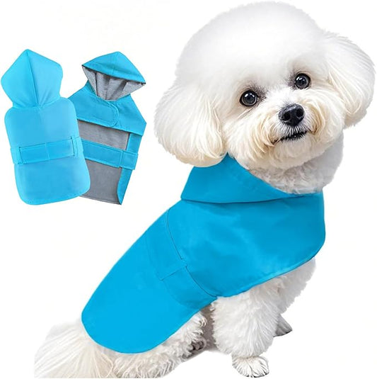 Dog Raincoat Dog Rain Jacket Poncho Waterproof Pet Rain Suit Double Layer Breathable Lining Hooded Leash Hole Adjustable Puppy Small Medium Dogs,Blue,XL