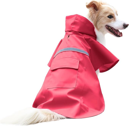 NACOCO Large Dog Raincoat Adjustable Pet Water Proof Clothes Lightweight Rain Jacket Poncho Hoodies with Strip Reflective (XL, Red)