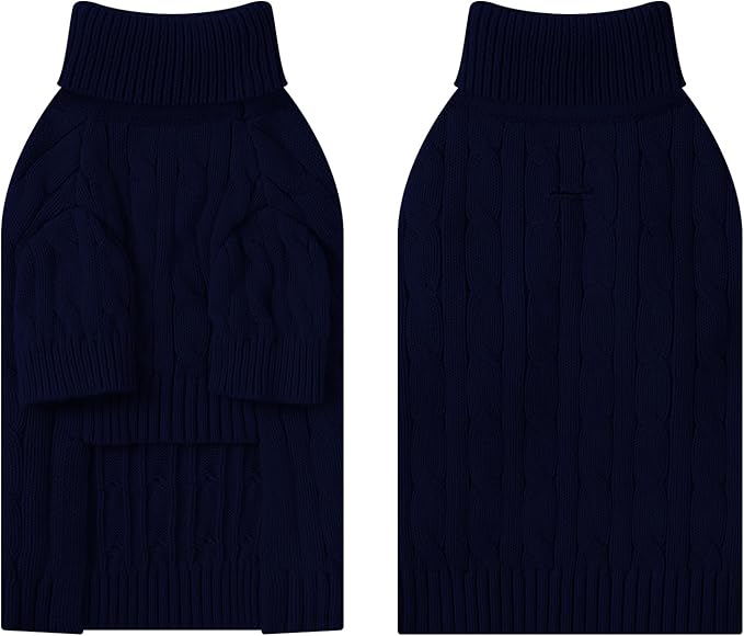 Small Dog Thermal Pullover Sweater, Classic Turtleneck Cable Knitwear Dog Clothes for Cold Weather Warm Pet Clothes for Chihuahua, Bulldog, Dachshund, Pug Navy Medium
