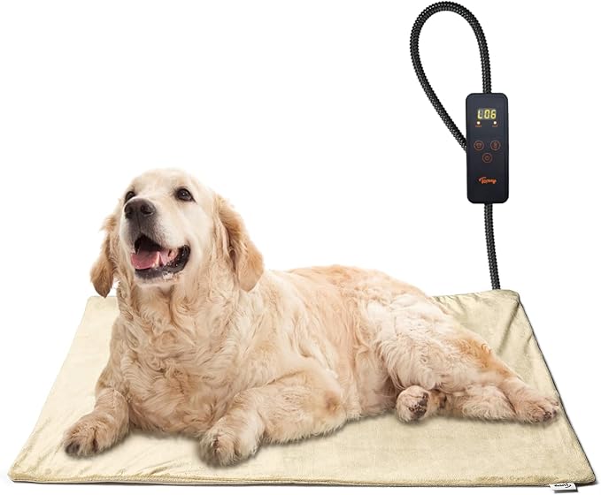 Toozey Pet Heating Pad, 6 Adjustable Temperature Dog Cat Heating Pad with Timer, Waterproof Heated Dog Bed with Chew Resistant Cord, Indoor Electric Pet Heated Mat 28x20in