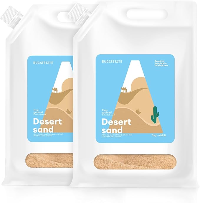 BUCATSTATE Hamster Bath Sand with Pour Spout Large Pack, 13.2LB Desert Bath Sand | No-Dust Potty Litter Calcium-Free Sand for Hamster Chinchillas Gerbil Mice Degu or Other Small Pets (2Pack-Fine Sand)
