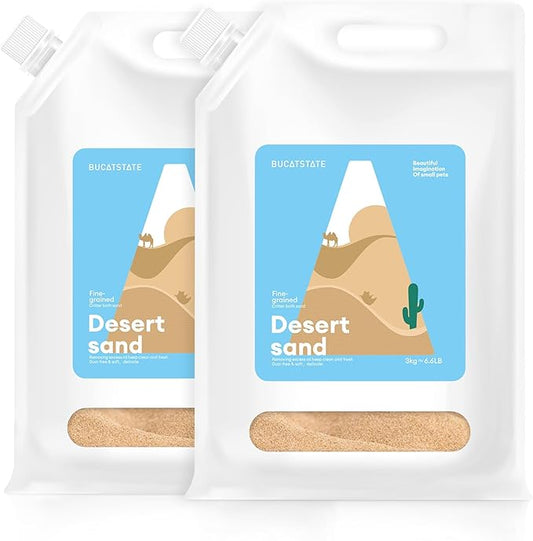 BUCATSTATE Hamster Bath Sand with Pour Spout Large Pack, 13.2LB Desert Bath Sand | No-Dust Potty Litter Calcium-Free Sand for Hamster Chinchillas Gerbil Mice Degu or Other Small Pets (2Pack-Fine Sand)