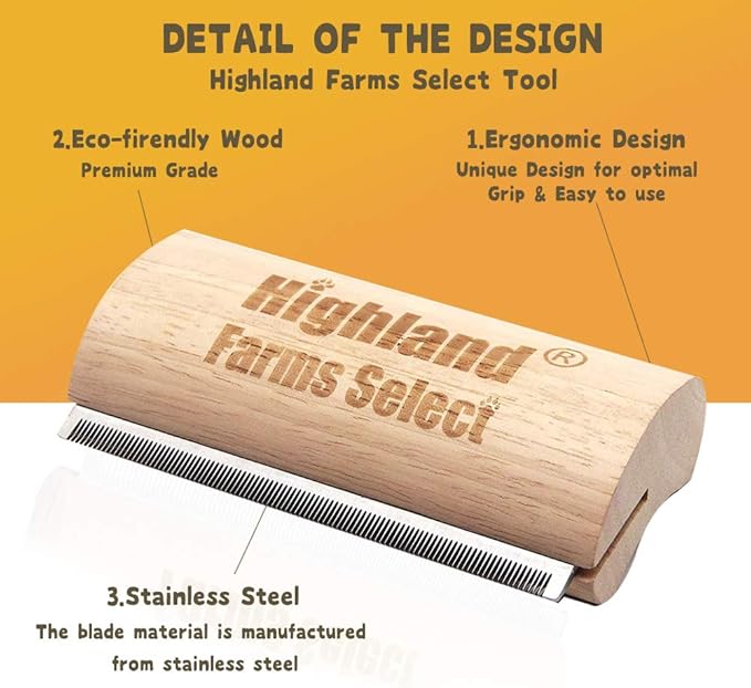 Deshedding Grooming Tool for Dogs, Cats & Horses, Ergonomic Design Wood Groom Brush, Professional Pet Groomer, Painlessly Remove for Short & Long Hair, Fur & Dirt - 5 Inches