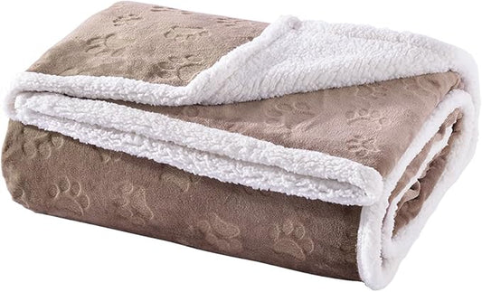 Qeils Waterproof Blanket for Bed Intimacy, Dog Blankets for Large Dogs, Waterproof Cat Blanket Washable, Soft Sherpa Fleece Puppy Blanket, Reversible Throw Protector for Couch Car, 50"X60", Taupe
