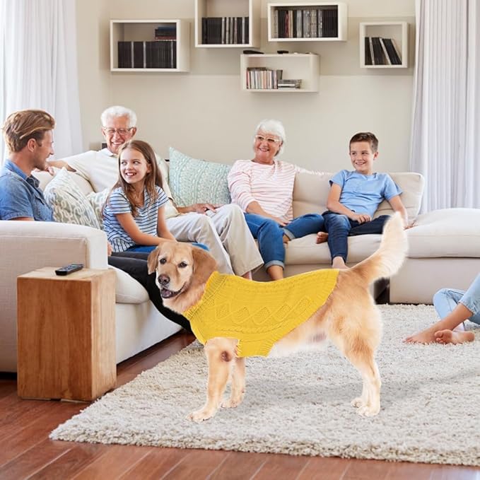 BINGPET Thermal Knitted Dog Sweater for Small Medium Large Dogs,Winter Dog Cat Coat Warm Sweartershirts Outfits,Classic Cable Knit Turtleneck Pullover Dog Jumper Coat Warm Sweartershirts