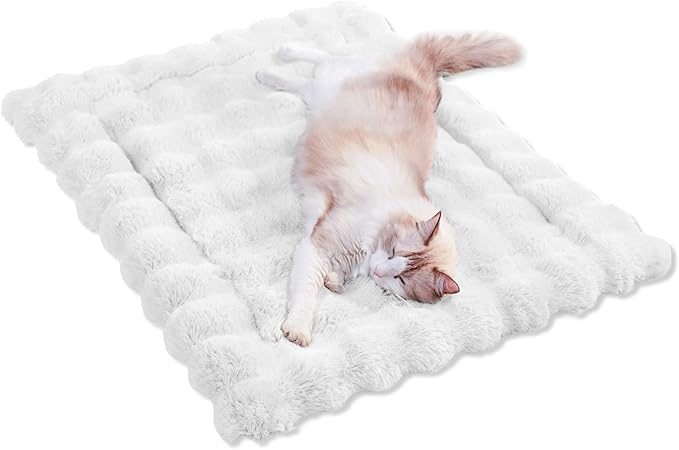 Plush Dog Bed Mat Faux Fur Cat Beds for Indoor Cats with Anti-Slip Bottom Kitten Self Warming Bed for Couch/Floor/Dog & Puppy Friendly 27 x 20 Inch Large White