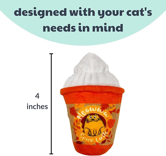 Huxley & Kent Plush Cat Toy - Fall Interactive Catnip Toy for Cats & Kittens - Soft with Crinkle & Catnip - Fun Indoor Play - Meowww Spice Latte