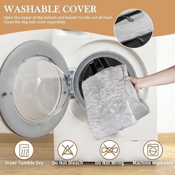 Comfort Expression Orthopedic Dog Bed for Extra Large Dogs 42x30 Inch, Waterproof Egg Crate Foam XL Pet Bed with Removable Bolsters, Dog Couch with Washable Cover & Non-Slip Bottom, Gery White