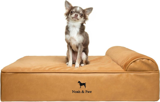 NOAH & PAW Dog Bed, 28x23x7.5 Inch, Orthopedic Dog Beds for Medium Size Pets, Eggshell Memory Foam Infused with Cooling Gel, Waterproof, Machine Washable, Includes Inner Cover (Faux Leather)