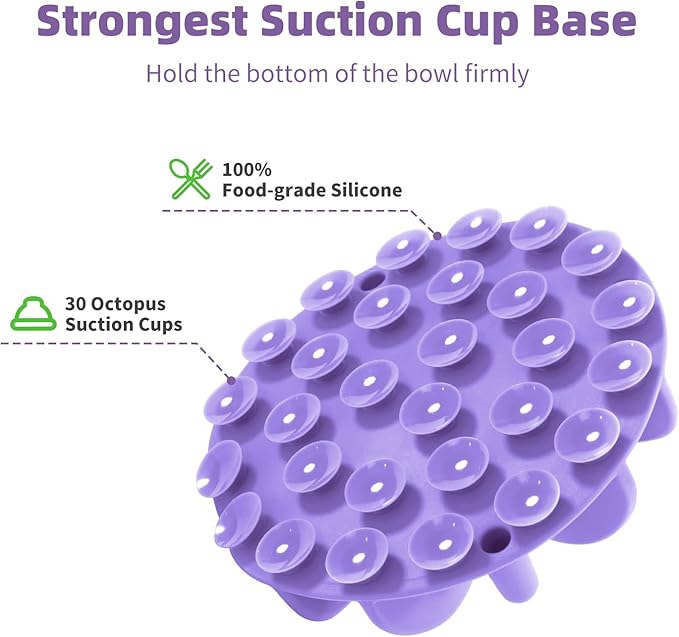 Jaoul Slow Feeder Dog Bowls Insert, Puzzle Slow Feeder Insert with 30 Octopus Suction Cups for Small Medium Large Size Dog Food Bowl (4.72 inch, Purple)