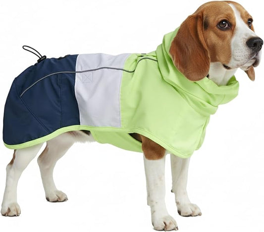 Spark Paws Dog Raincoat, Waterproof Windproof Rain Jacket, for Small Medium Large Extra Large Dogs, Reflective Breathable Full-Body Coverage Dry Suit - Neon White Navy Blue, 2XL