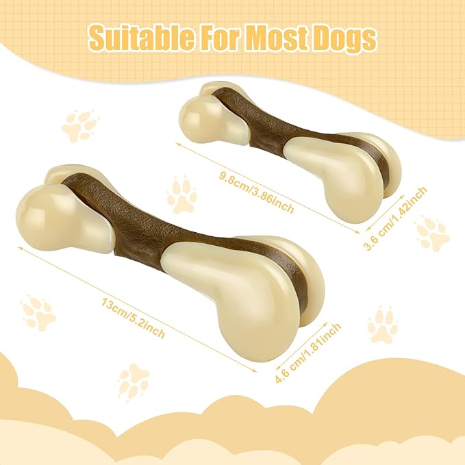 Sosation Bones Shaped Dog Toys for Aggressive Chewers, 2 Pack Dog Chew Toys Puppy Teething Nylon Beef Flavor for Large/Medium/Small Puppies Breeds(Hind Leg Bone,Large, Small)