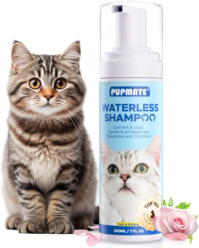 Cat Waterless Shampoo - No Rinse Formula for Quick Clean Between Baths, Hypoallergenic & Detangling, Reduce Itchy Skin Shedding & Odor Control,Vet-Recommended for Kittens/Senior Cats
