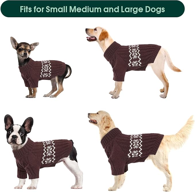 Kuoser Dog Sweater, Dog Sweaters for Medium Dogs, Doggie Sweater Boy Girl Christmas Clothes, Winter Coat Apparel Cable Knitwear, Pet Sweatshirt Outfit for Frech Bulldog, Boston Terrier, Coffee L