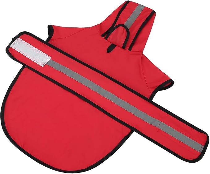 HDE Dog Raincoat Jacket Reflective Adjustable Hooded Pet Poncho Rain Coat with Leash Hole for Small to X-Large Dogs Red - XL