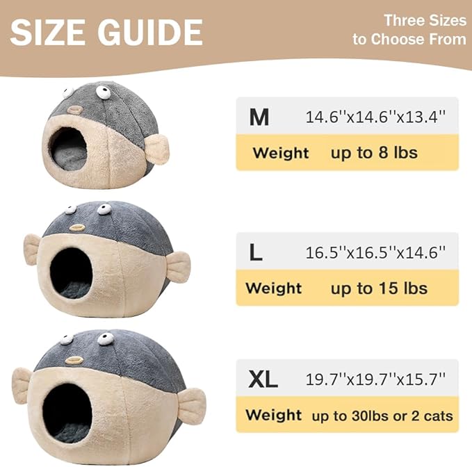 Cat Beds for Indoor Cats - 19.7'' Cute Animal-Shaped Larger Cat Cave Bed,Super Soft Calming cat Tent for Kitten&Puppy,Small Dog,Warm Plush&Machine Washable,Grey Multiple Sizes