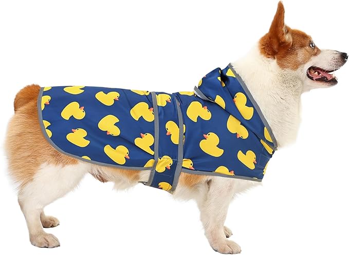 Dog Raincoat for Medium Dogs Waterproof Hooded Rain Jacket with Reflective Strips Leash Hole & Poncho Adjustable Fit (Duck,M)