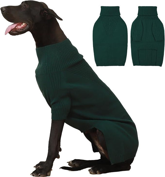 IECOii Extra Large Dog Sweater 4XL,Thermal Warm Dog Sweaters for Giant Breed Dogs,Turtleneck Knitted Knitwear for Pet Winter,Stretchy&Easy On Doggy Sweatshirt for Doberman,Great Dane(Green,XXXXL)