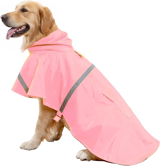 HAPEE Dog Raincoats with Reflective Strip Hoodie,Poncho Jacket for Large Dogs (D4-Pink, 26B (Back Length 26"))