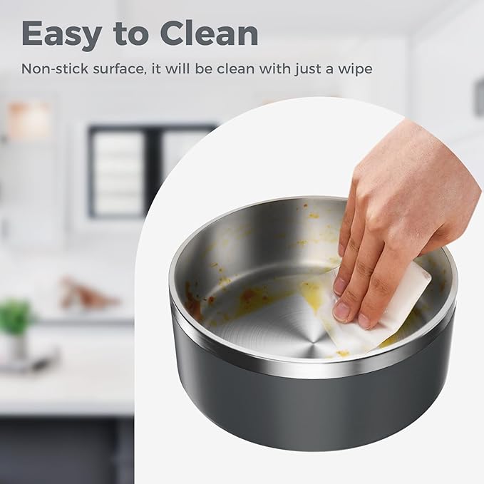 Dog Bowl, Stainless Steel Dog Food and Water Bowl with Non Slip Quiet Bottom, Easy to Clean, Dishwasher Safe, 64oz, Deep Grey