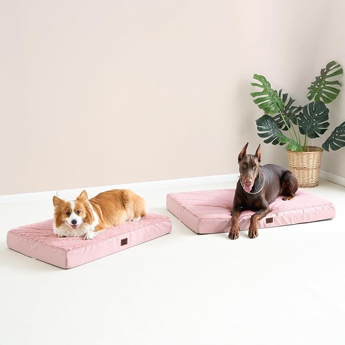 EHEYCIGA Orthopedic Dog Beds for Large Dogs with Removable Washable Cover for Crate, Pink, 35x23