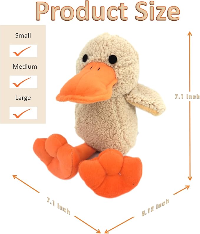 JKW Soft Stuffed Duck Squishy Toy for Dogs，Plush Squeaky Puppy Toys