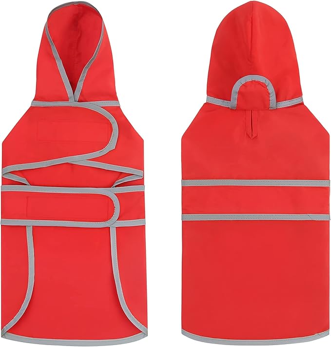 Dog Raincoat for Medium Dogs Waterproof Hooded Rain Jacket with Reflective Strips Leash Hole & Poncho Adjustable Fit (Red,L)
